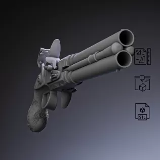 Double Barrel Flintlock Pistol #RoZ - Model thumbnail 4