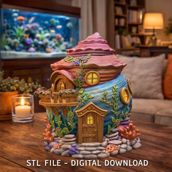 Seashell Cottage STL File 3D Printable Ocean Fantasy House - Model preview 2