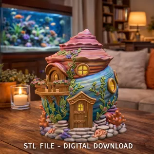 Seashell Cottage STL File 3D Printable Ocean Fantasy House - Model thumbnail 2