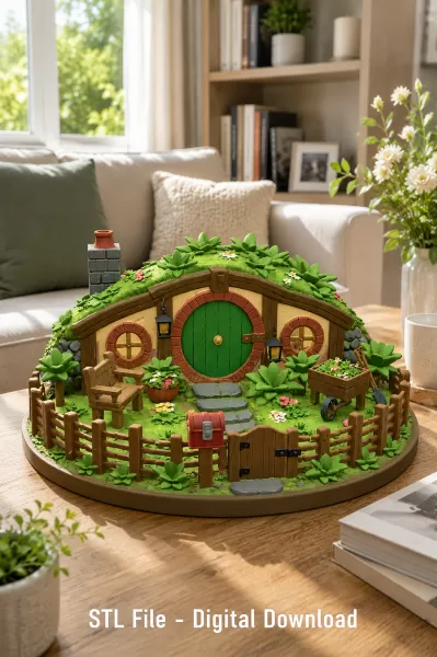 Cozy Hobbit Garden Cottage STL File for 3D Print - Model preview 4