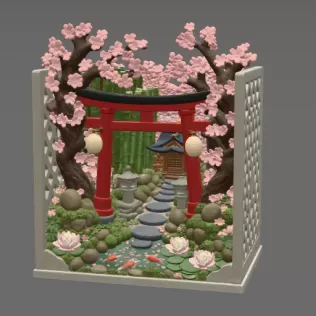 Sakura Sanctuary Book Nook STL File for 3D Print - Model thumbnail 10