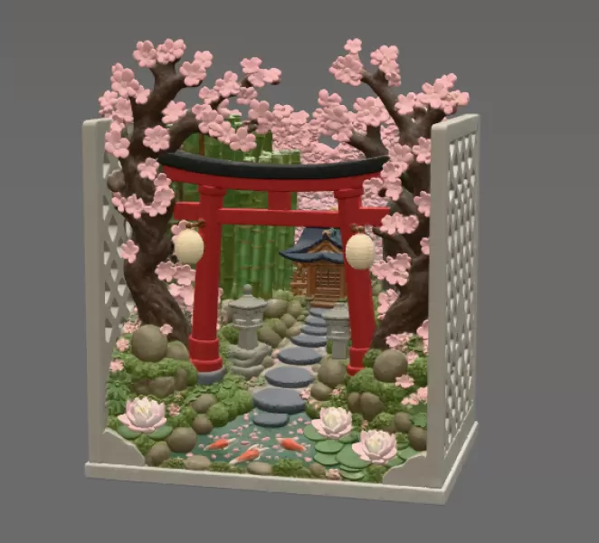 Sakura Sanctuary Book Nook STL File for 3D Print - Model preview 10