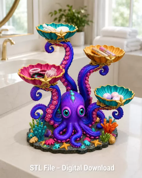 Magical Ocean Octopus Organizer STL File for 3D Print - Model preview 6