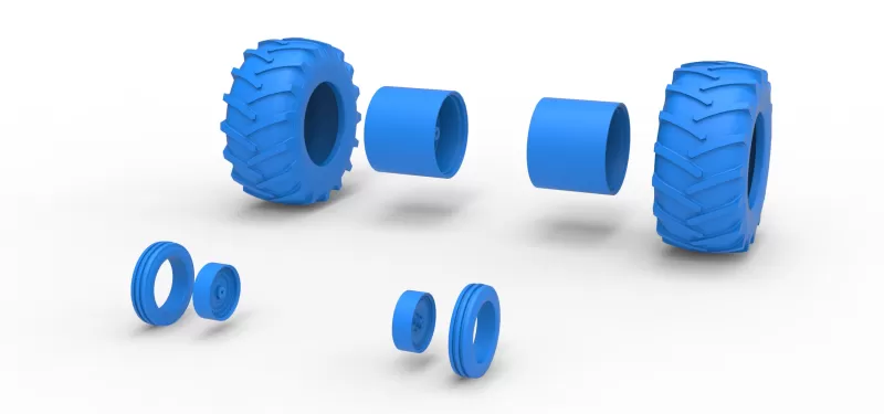 Wheel Set of Vintage Pulling tractor Version 2 Scale 1:25 - Model preview 9