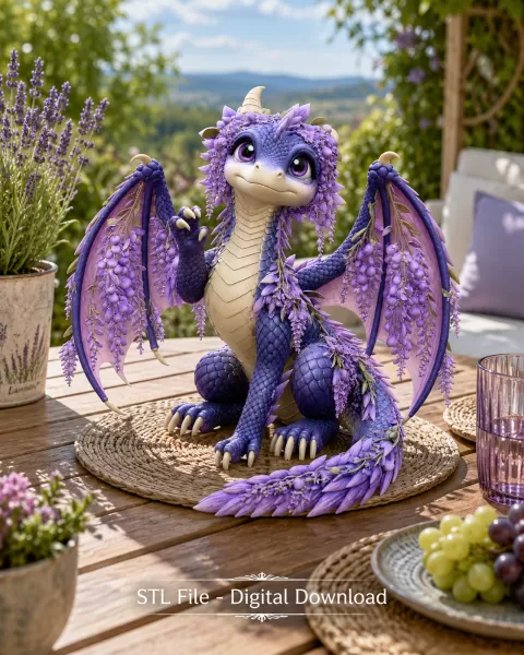 Wisteria Blossom Dragon STL File for 3D Print - Model preview 4