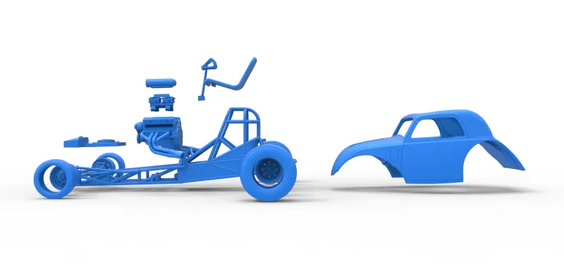 Front engine old school dragster with shell V11 Scale 1:25 - Model preview 22