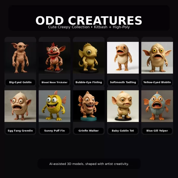 Odd Creatures Collection – Cute Creepy Kitbash High-Poly Monster - Model preview 1