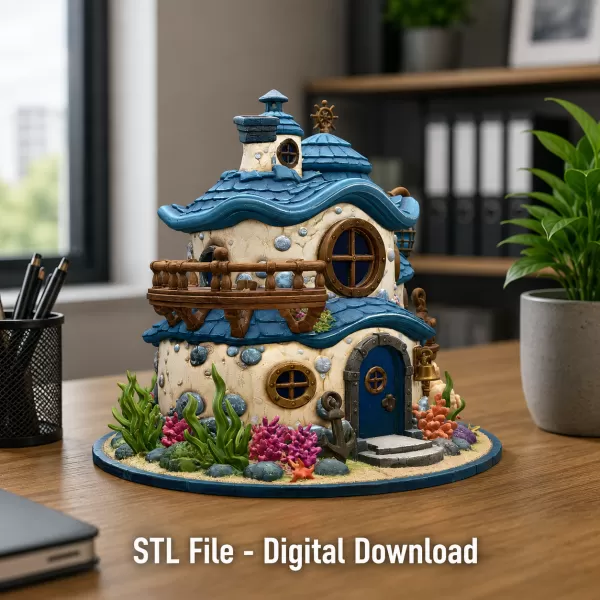 Seaside Fantasy Cottage STL File for 3D Print - Model preview 1