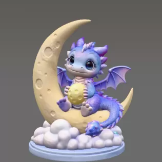 Moon Baby Dragon STL File 3D Printable Fantasy Dragon Figurine - Model thumbnail 3