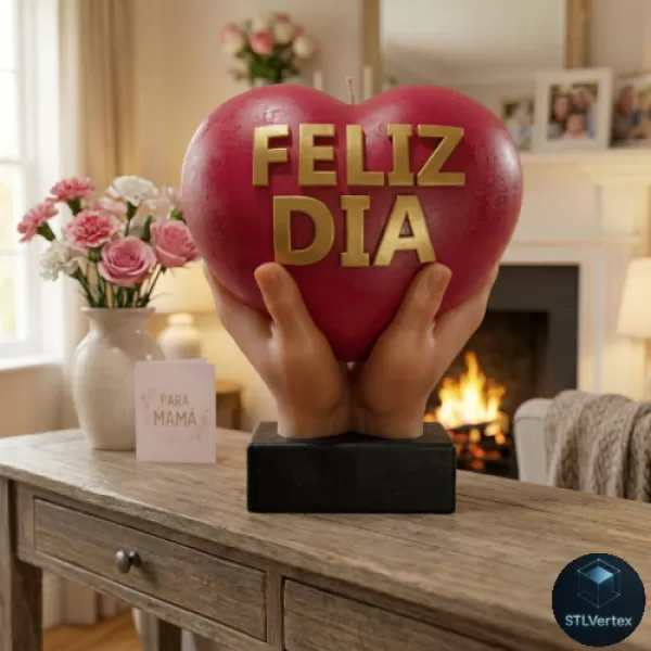 Happy Mother's Day Heart in Hands Candle - Printable 3D Model - Model preview 1