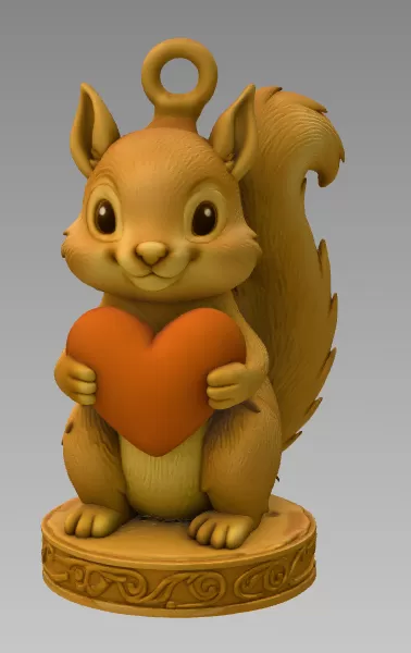 Adorable Squirrel with Heart – Cute 3D Printable Animal Figurine - Model preview 3