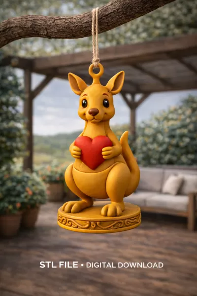 Kangaroo with Heart — Detailed Kangaroo Pendant / Figurine - Model preview 6