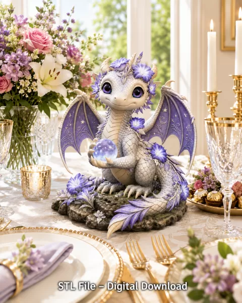 Cute Moonlight Dragon with Crystal Orb STL File for 3D Print - Model preview 5