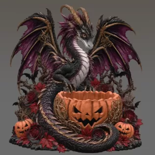 Gothic Halloween Dragon Pumpkin Bowl STL File for 3D Print - Model thumbnail 12