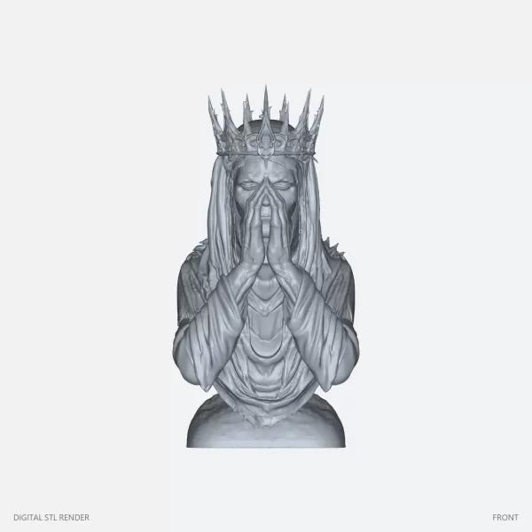 Praying Crowned Gothic Bust - STL - Model preview 1