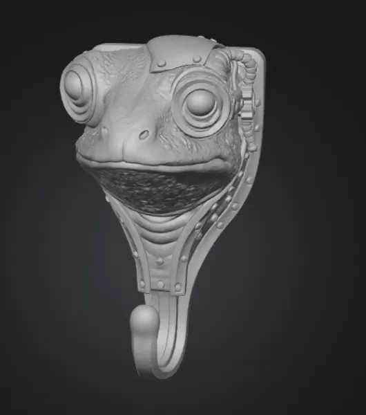 Steampunk Frog Wall Hook – 3D Print Model - Model preview 2