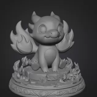Fire Baby Dragon STL File 3D Printable Cute Fire Dragon Figurine - Model thumbnail 8
