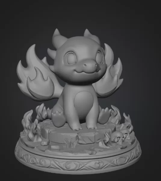 Fire Baby Dragon STL File 3D Printable Cute Fire Dragon Figurine - Model preview 8