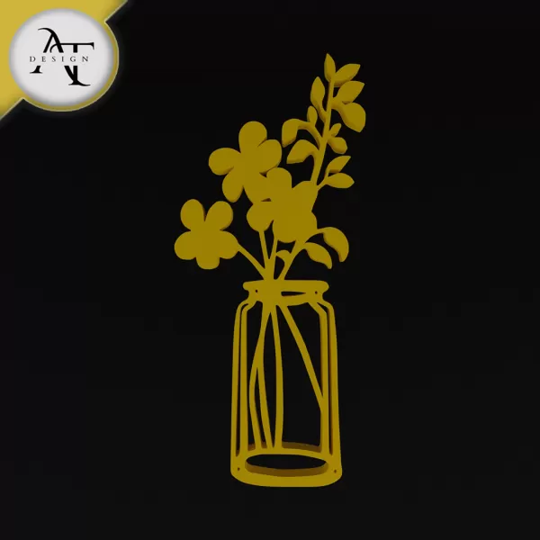 Flowers in vase - Line Art - 2D Wall Art Decor - Model preview 1