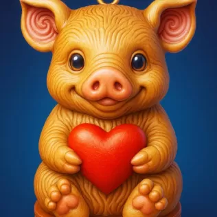 Cute Cute Pig Ornament - Pendant with heart - Model thumbnail 1