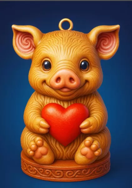 Cute Cute Pig Ornament - Pendant with heart - Model preview 1