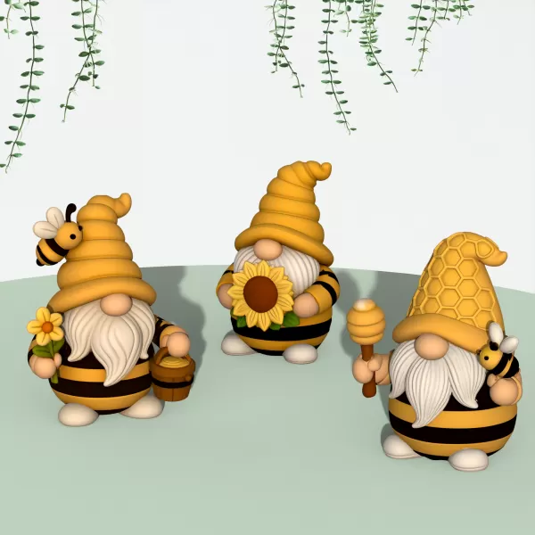 Bee Gnome Figures, 3 pcs. Spring Gnome, Bumble Bee HoneyComb - Model preview 8
