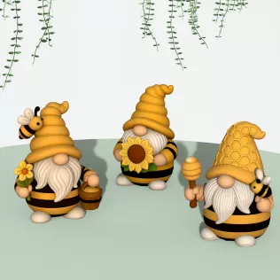 Bee Gnome Figures, 3 pcs. Spring Gnome, Bumble Bee HoneyComb - Model thumbnail 8