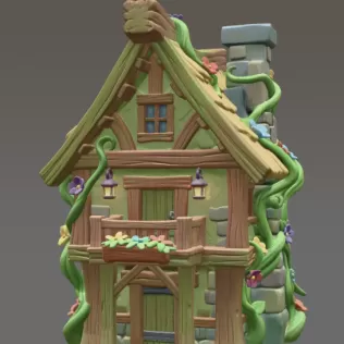 Enchanted Forest Cottage STL File 3D Printable Fantasy House - Model thumbnail 3