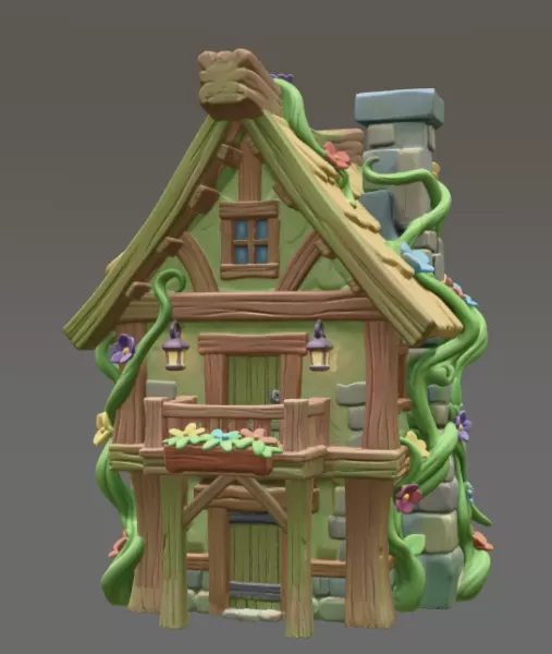 Enchanted Forest Cottage STL File 3D Printable Fantasy House - Model preview 3