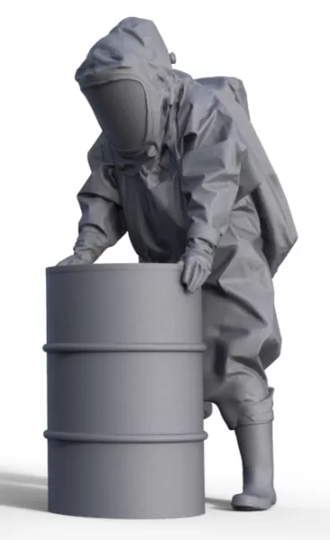 Figure firefighter in protective suit with barrel - Model preview 1