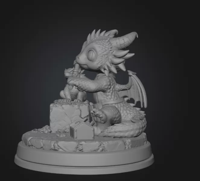 Cute Dragon Sculptor STL File for 3D Printing - Model preview 9