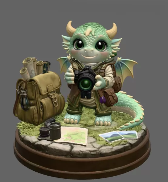 Cute Camera Baby Dragon STL File for 3D Print - Model preview 3
