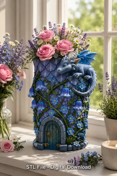 Enchanted Dragon Flower Tower Vase - Model preview 3