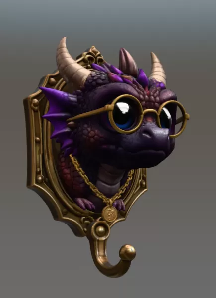 Kawaii Dragon Key Holder STL File for 3D Print - Model preview 7