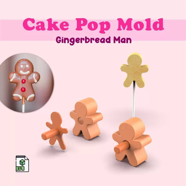 3D Gingerbread Man Cake Mold, Christmas Cake Pop Mold, Holiday - Model preview 1