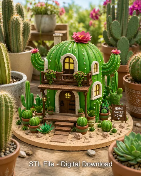 Cactus Cottage House STL File for 3D Print - Model preview 1