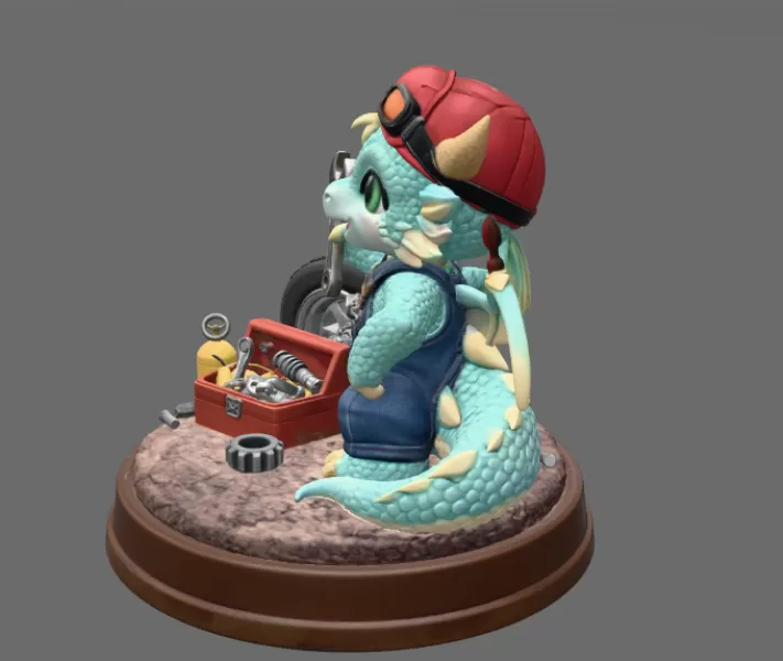 Cute Mechanic Dragon Figurine STL File for 3D Print - Model preview 4