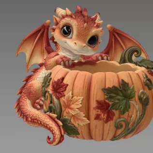 Autumn Baby Dragon Pumpkin Bowl STL File for 3D Print - Model thumbnail 6