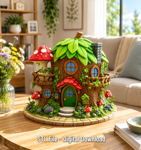 Enchanted Tree House Cottage STL File for 3D Print - Model preview 3