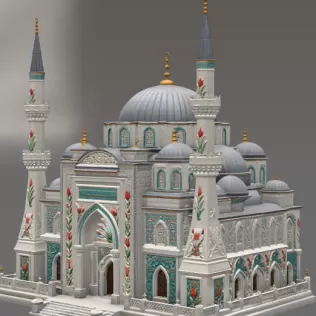 Blue Dome and Twin Minaret Architecture STL File for 3D Print - Model thumbnail 9
