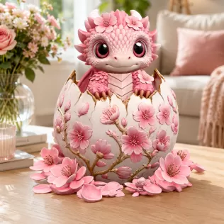 Cherry Blossom Baby Dragon in Egg STL File for 3D Print - Model thumbnail 6