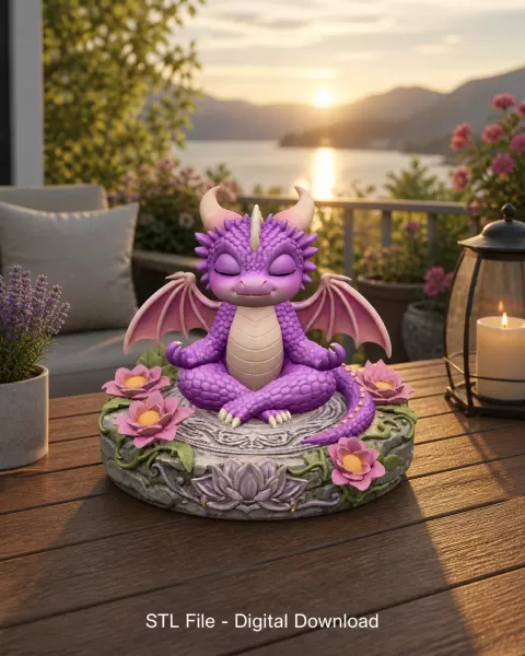 Meditating Baby Dragon STL File for 3D Print - Model preview 1