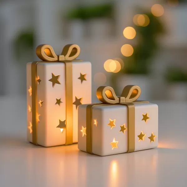 Gift Box Candle Holder Set | Star Cutout Holiday Decor - Model preview 5