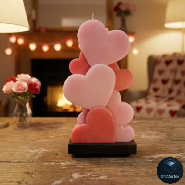 Stacked Hearts Candle Mold - Printable 3D Model - Model preview 1