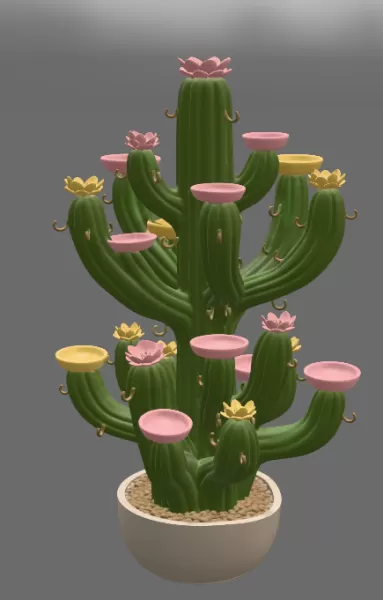 Blooming Cactus Jewelry Organizer STL File for 3D Print - Model preview 7