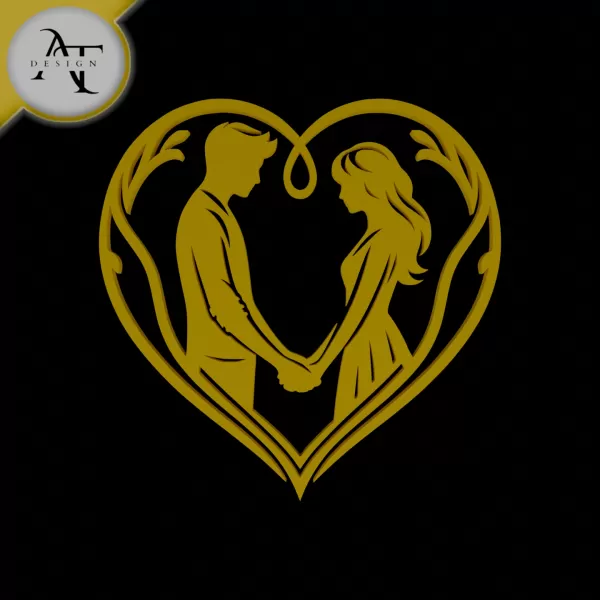 Couple in heart - Silhouette - 2D Wall Art Decor - Model preview 1