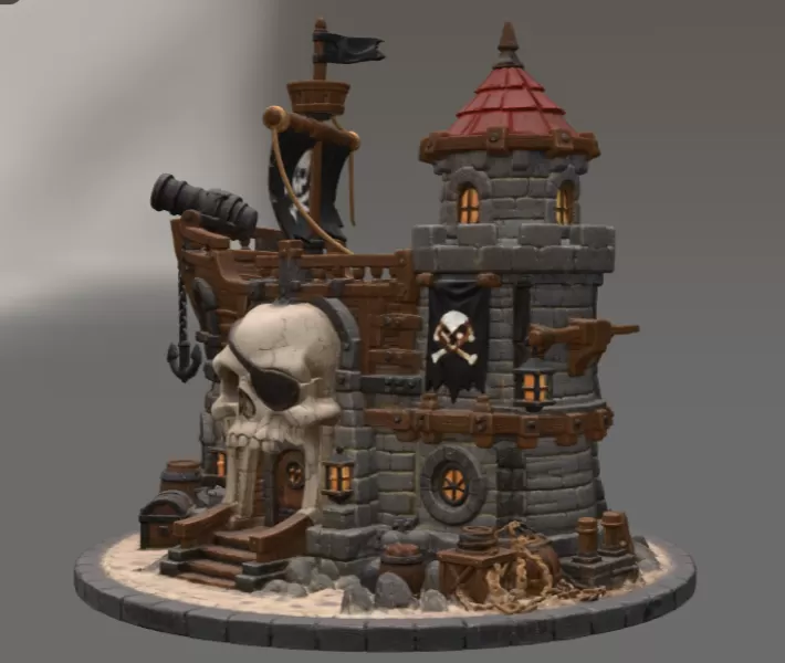 Pirate Skull Fortress STL File for 3D Print - Model preview 5