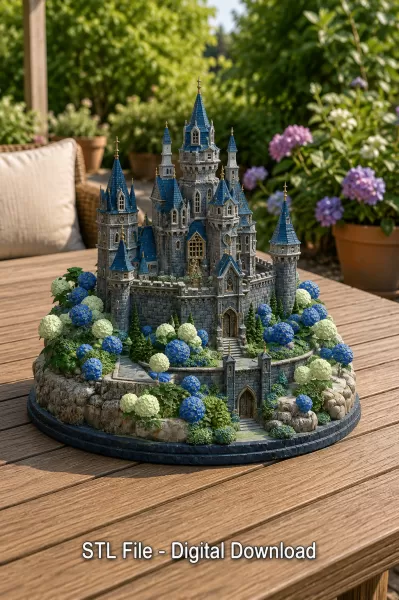 🏰 Enchanted Blue Castle STL File for 3D Print - Model preview 3