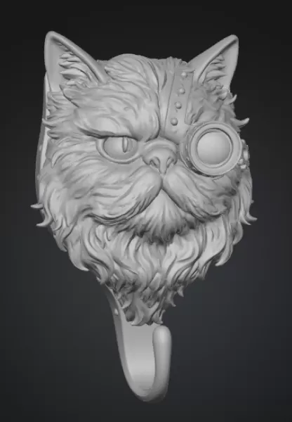Steampunk Persian Cat Wall Hook – Highly Detailed - Model preview 2