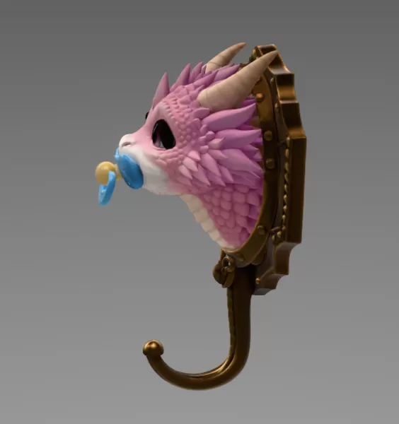 Baby Dragon Wall Hook STL File for 3D Printing - Model preview 4